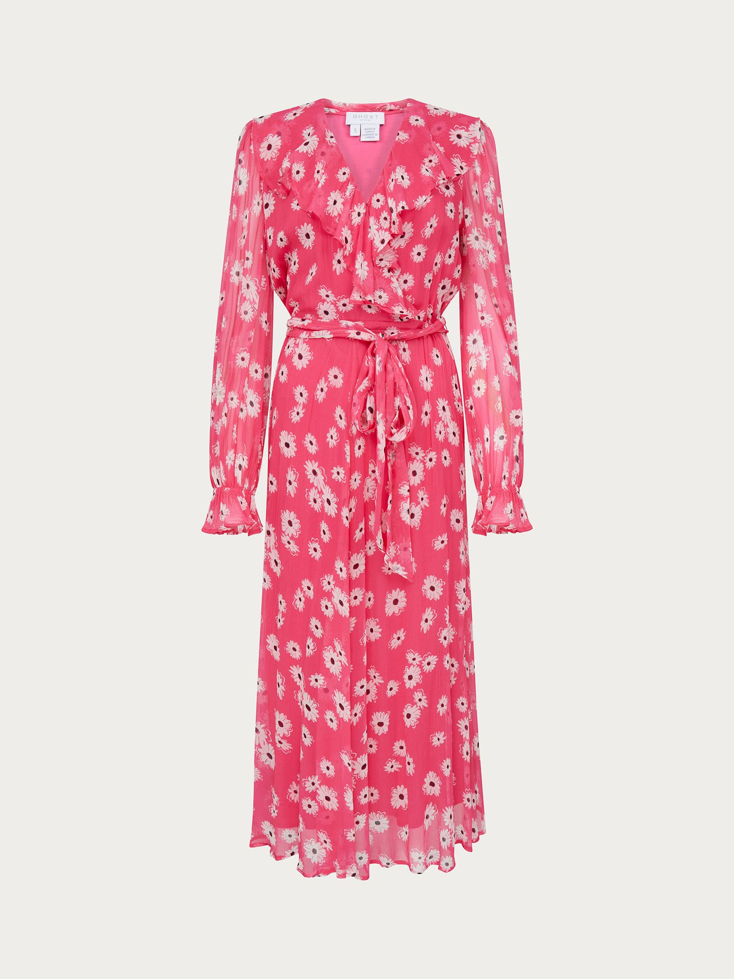 Ghost Su Floral Wrap Dress, Pink Daisy, M