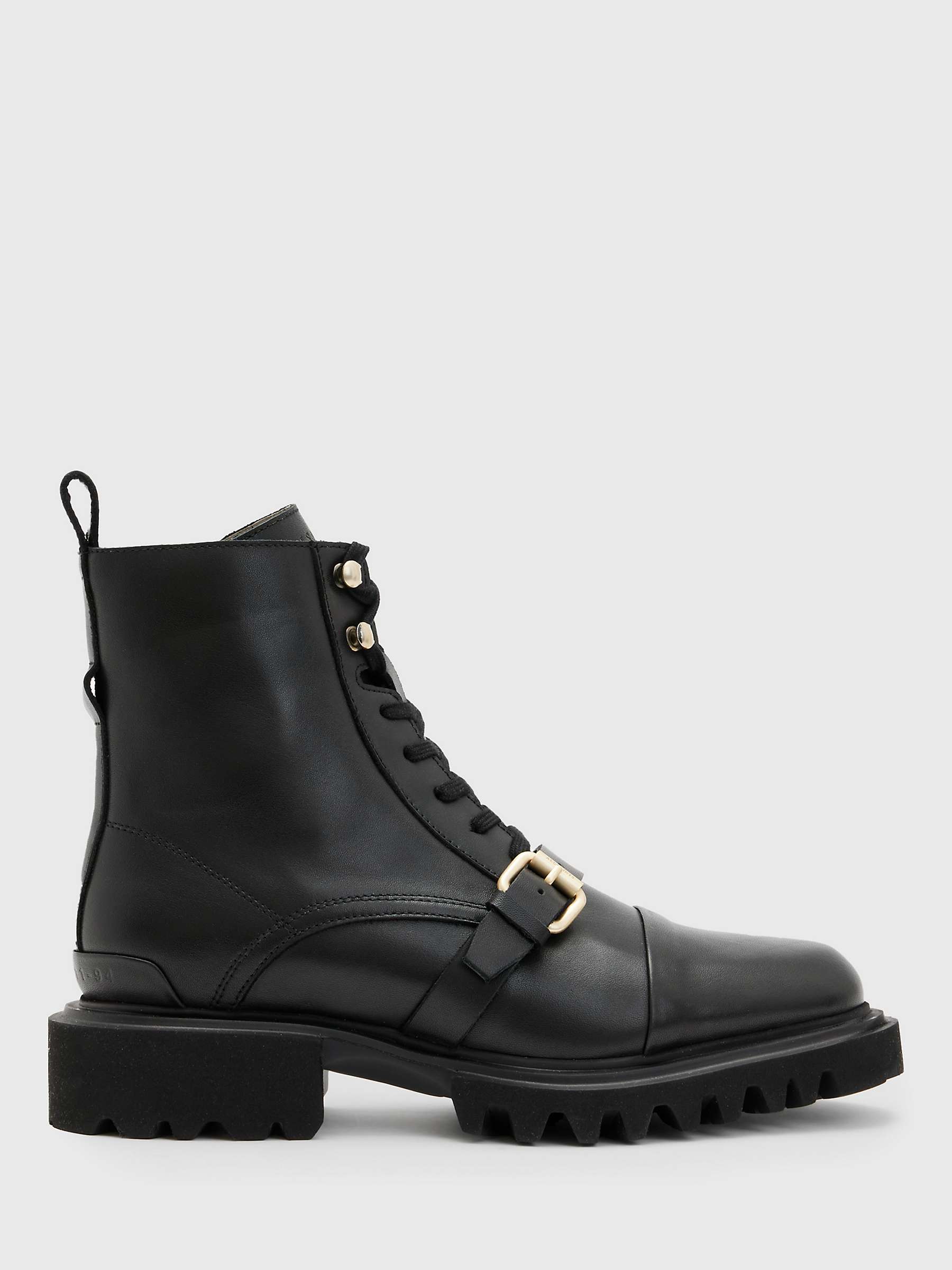 Buy AllSaints Tori Leather Lace Up Ankle Boots, Black/Warm Brass Online at johnlewis.com