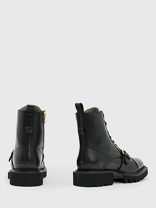 AllSaints Tori Leather Lace Up Ankle Boots, Black/Warm Brass