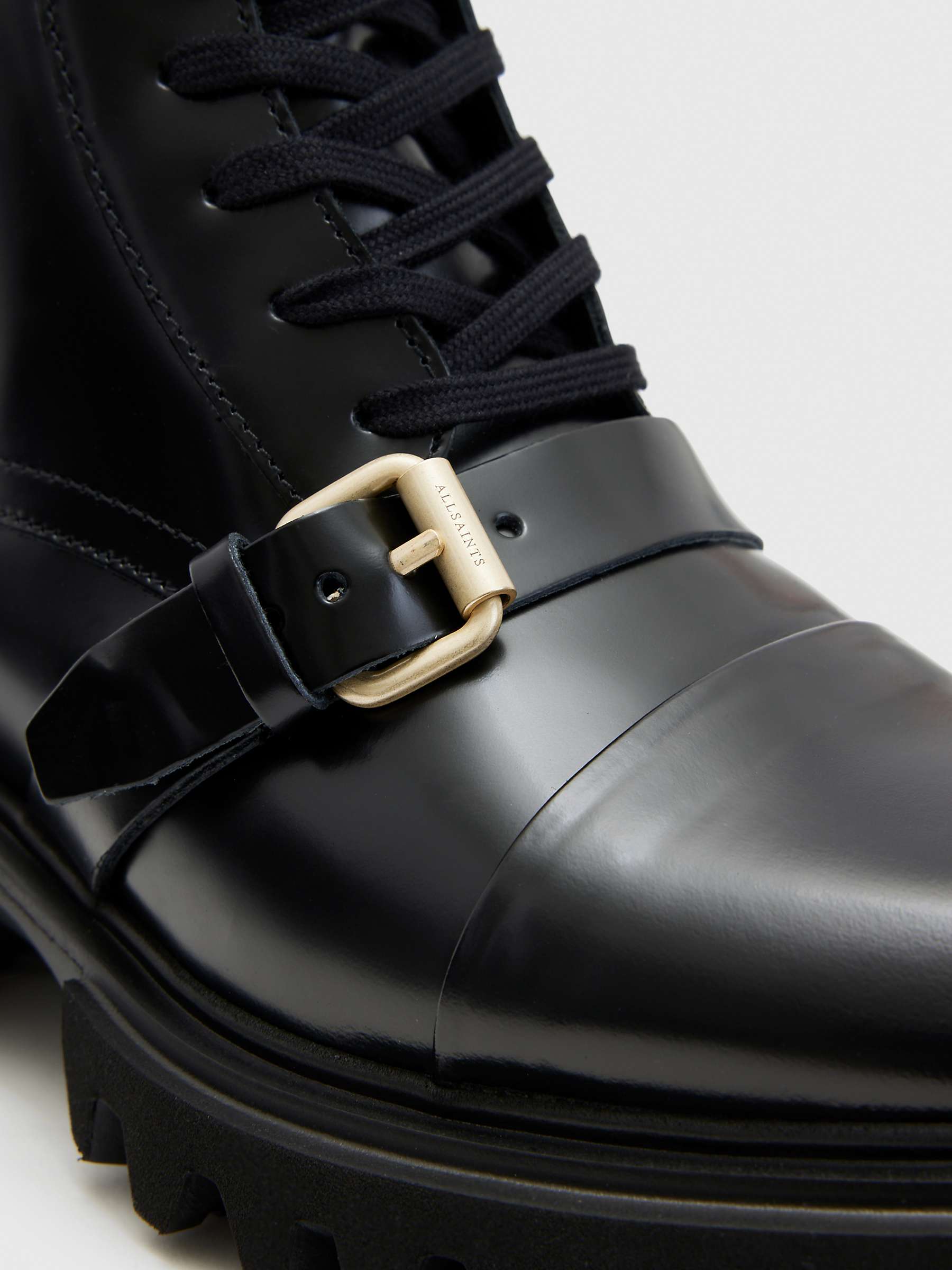 Buy AllSaints Tori Leather Lace Up Ankle Boots, Black/Warm Brass Online at johnlewis.com