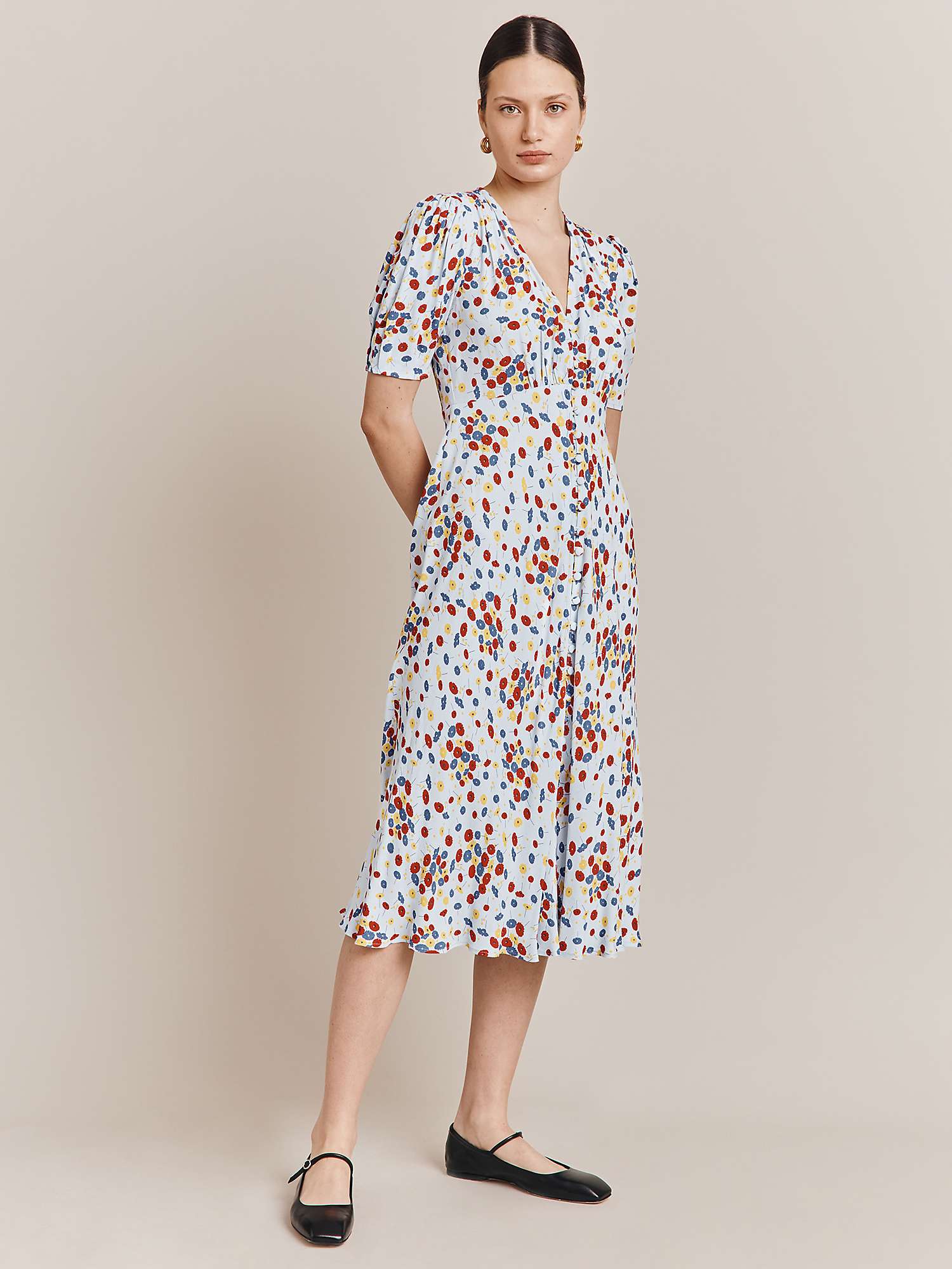 Ghost Lucy Floral Midi Dress, Blue/Multi at John Lewis & Partners