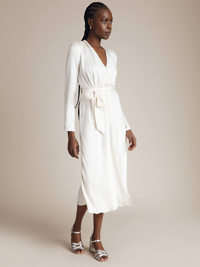 Ghost Meryl Satin Midi Dress, Ivory