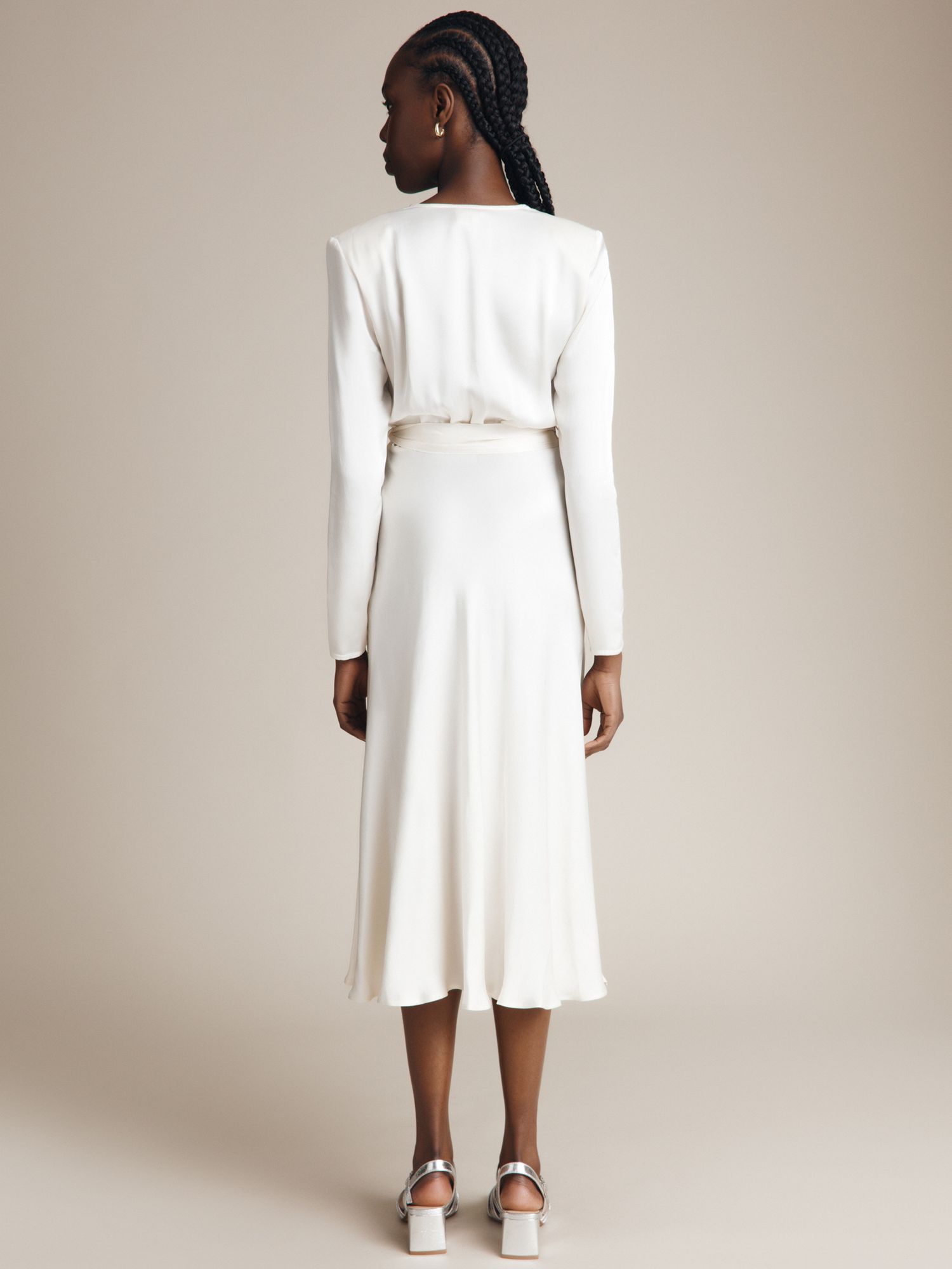 Ghost Meryl Satin Midi Dress, Ivory, XL