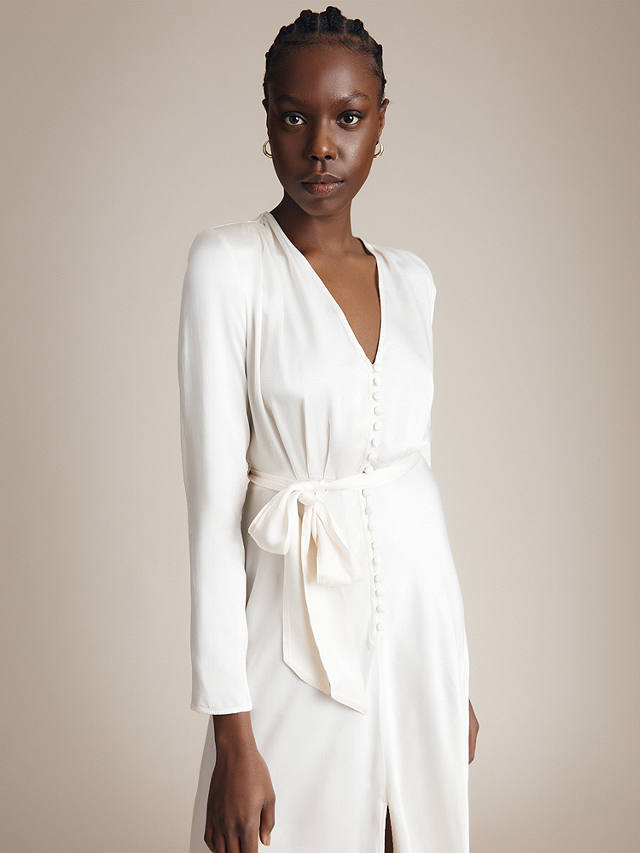 Ghost Meryl Satin Midi Dress, Ivory at John Lewis & Partners