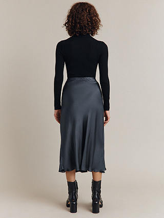 Ghost Luna Satin Midi Skirt, Charcoal