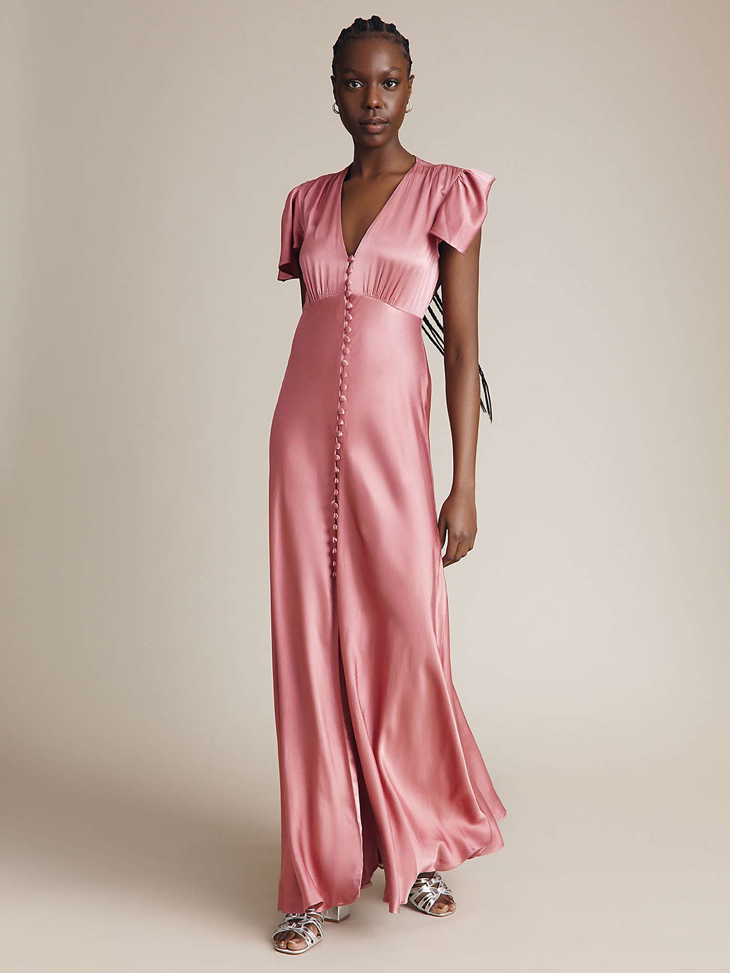 Buy Ghost Delphine Satin Bridesmaid Maxi Dress, Light Pink Online at johnlewis.com