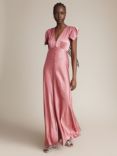 Ghost Delphine Satin Bridesmaid Maxi Dress, Light Pink