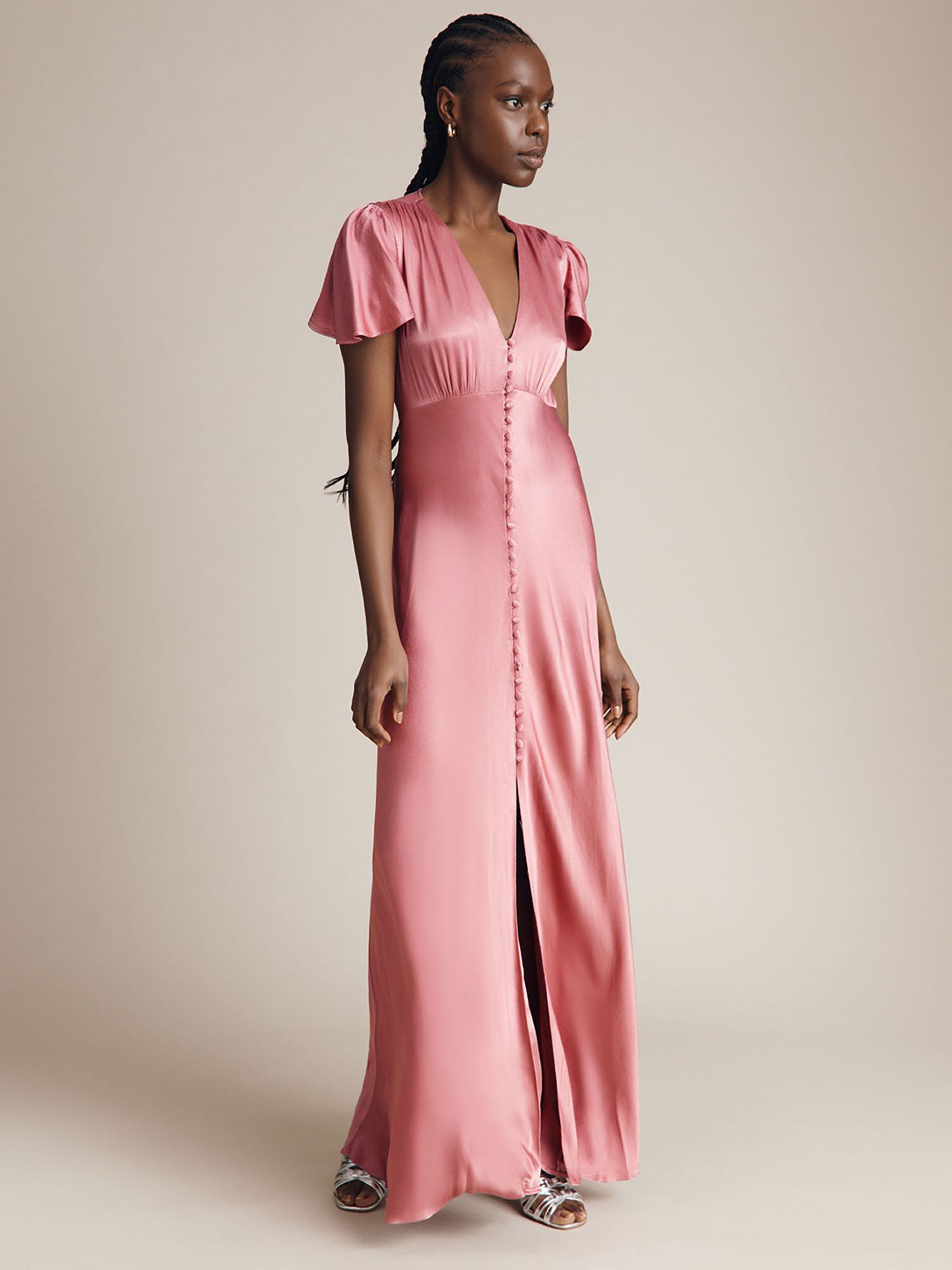 Ghost Delphine Satin Bridesmaid Maxi Dress, Light Pink, XS