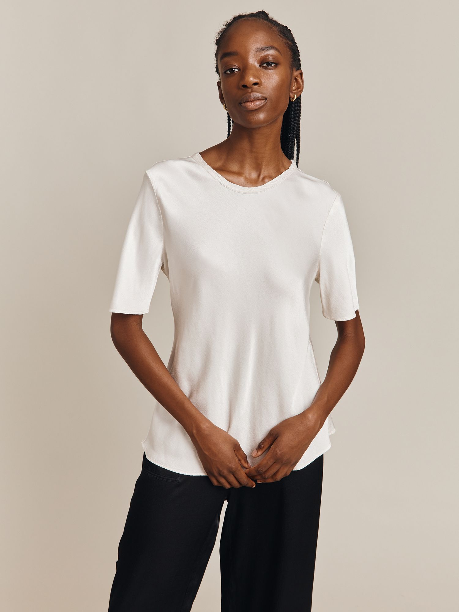 Ghost Ivy Satin Top, Ivory at John Lewis & Partners