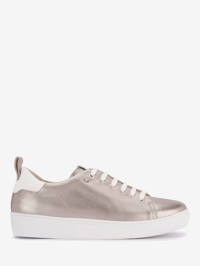 Mint Velvet Allie Leather Trainers, Silver, 3