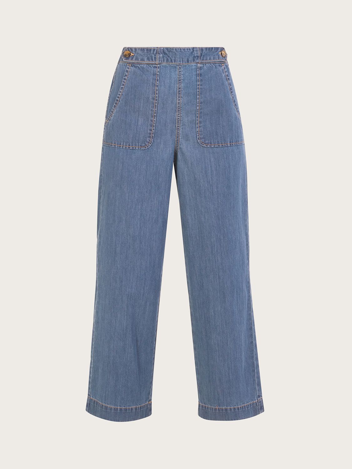 Monsoon Harper Crop Wide Jeans, Denim Blue at John Lewis & Partners