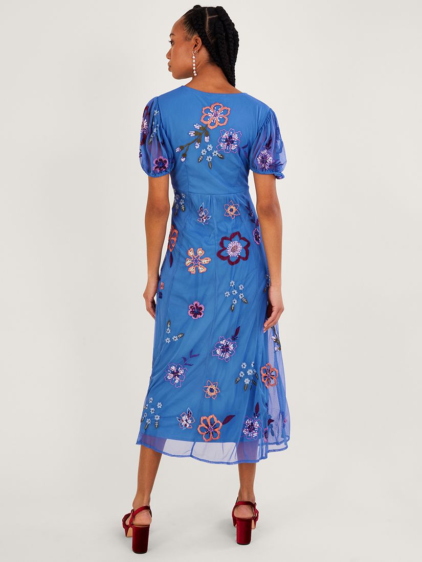 Monsoon Annie Embroidered Dress, Blue/Multi at John Lewis & Partners