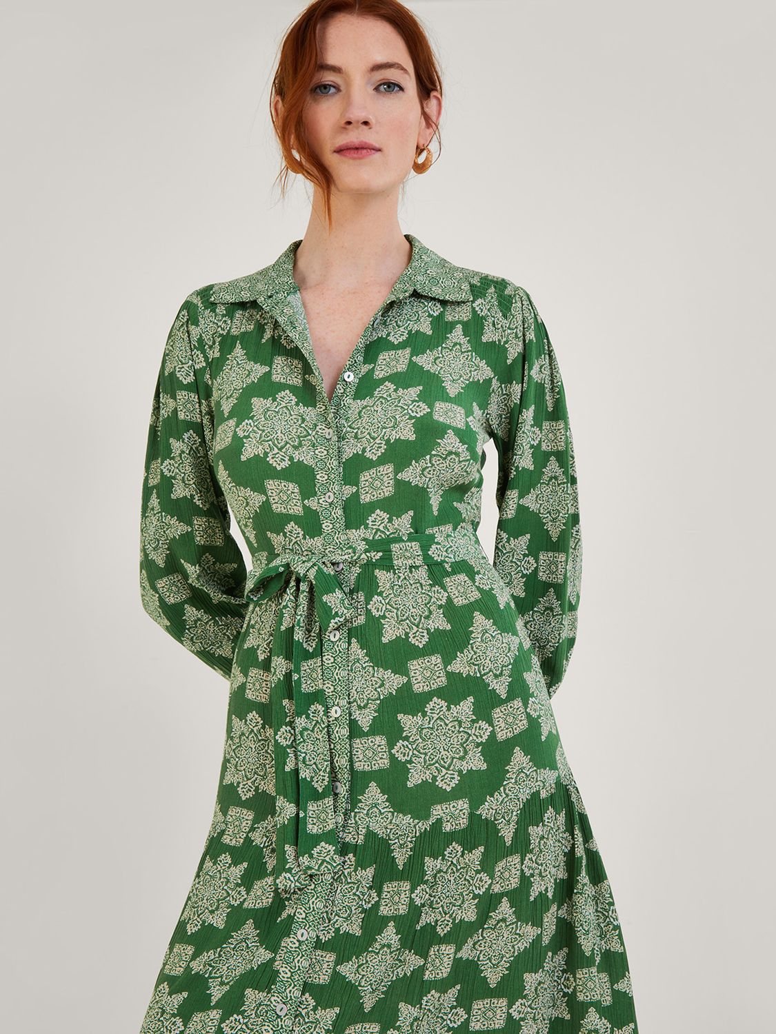 Monsoon Fernanda Geo Print Midi Dress, Green, S