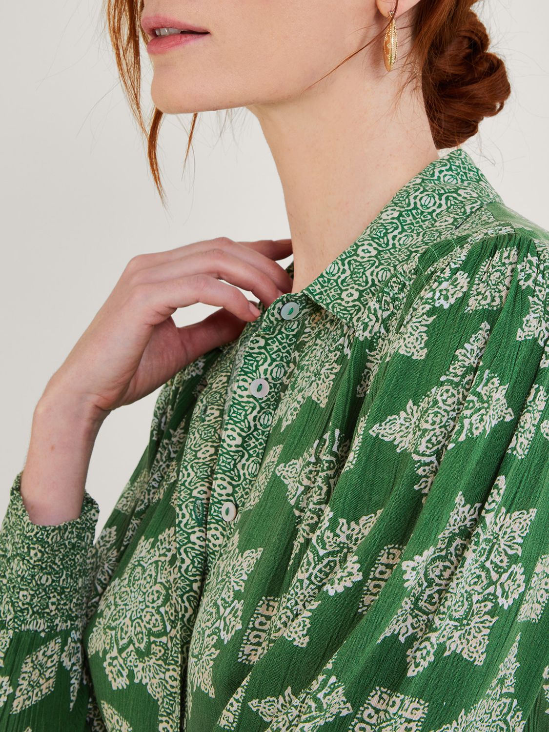 Monsoon Fernanda Geo Print Midi Dress, Green at John Lewis & Partners