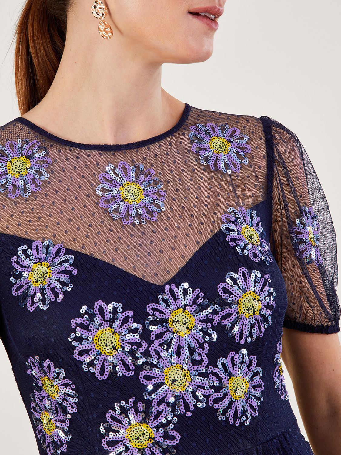 Monsoon Nellie Embroidered Midi Dress, Navy/Multi at John Lewis & Partners