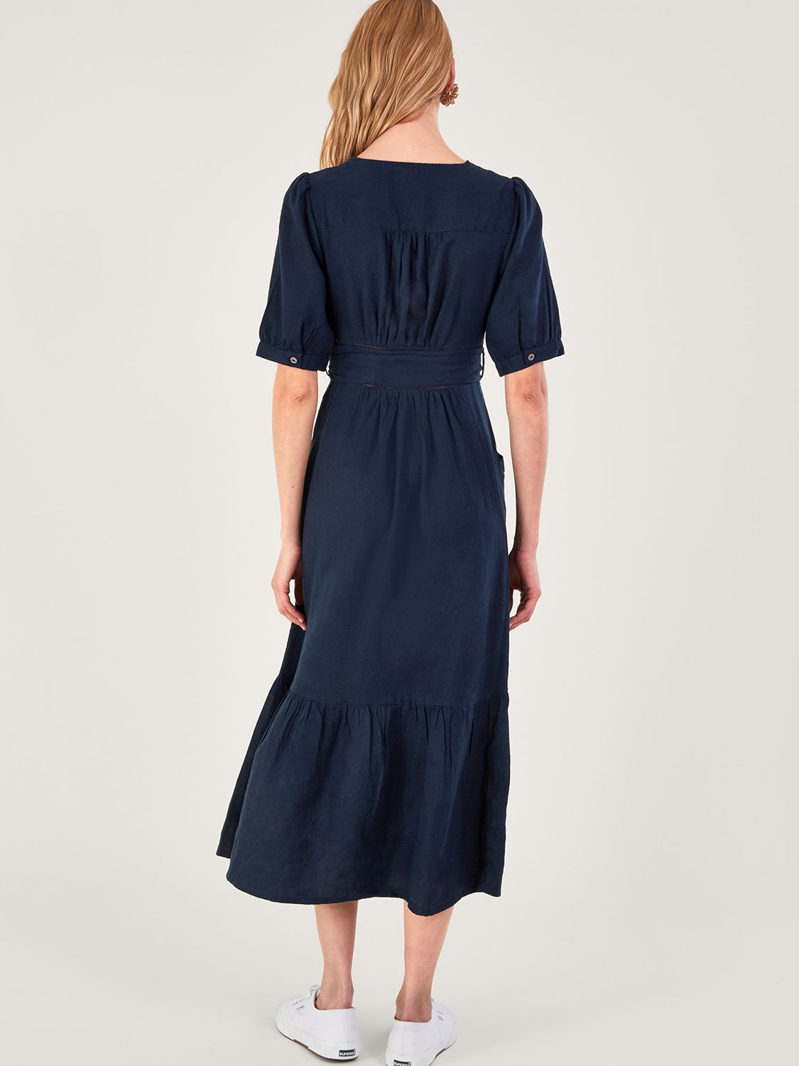 Buy Monsoon Linen Blend Tiered Midi Dress, Navy Online at johnlewis.com