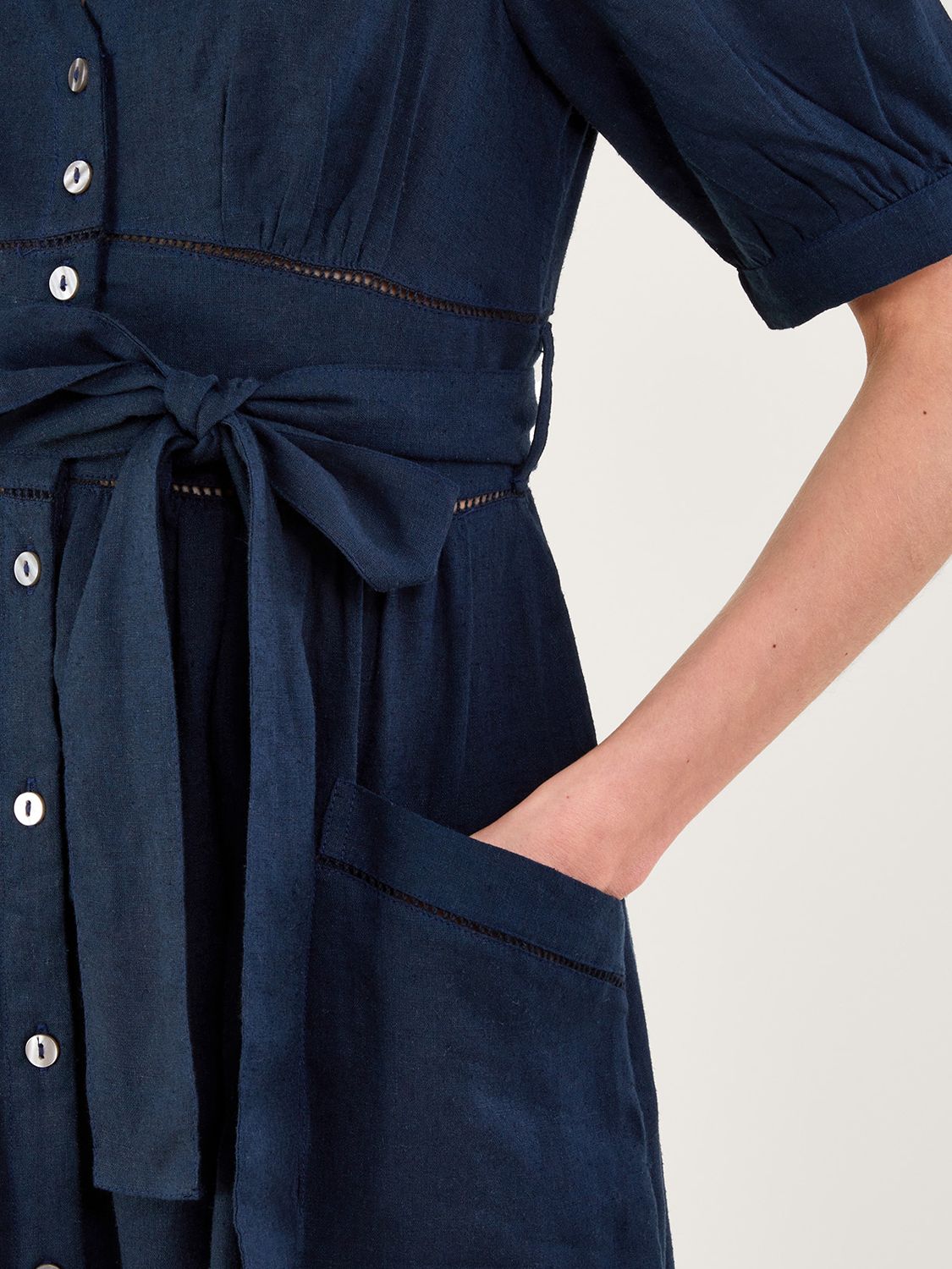 Buy Monsoon Linen Blend Tiered Midi Dress, Navy Online at johnlewis.com