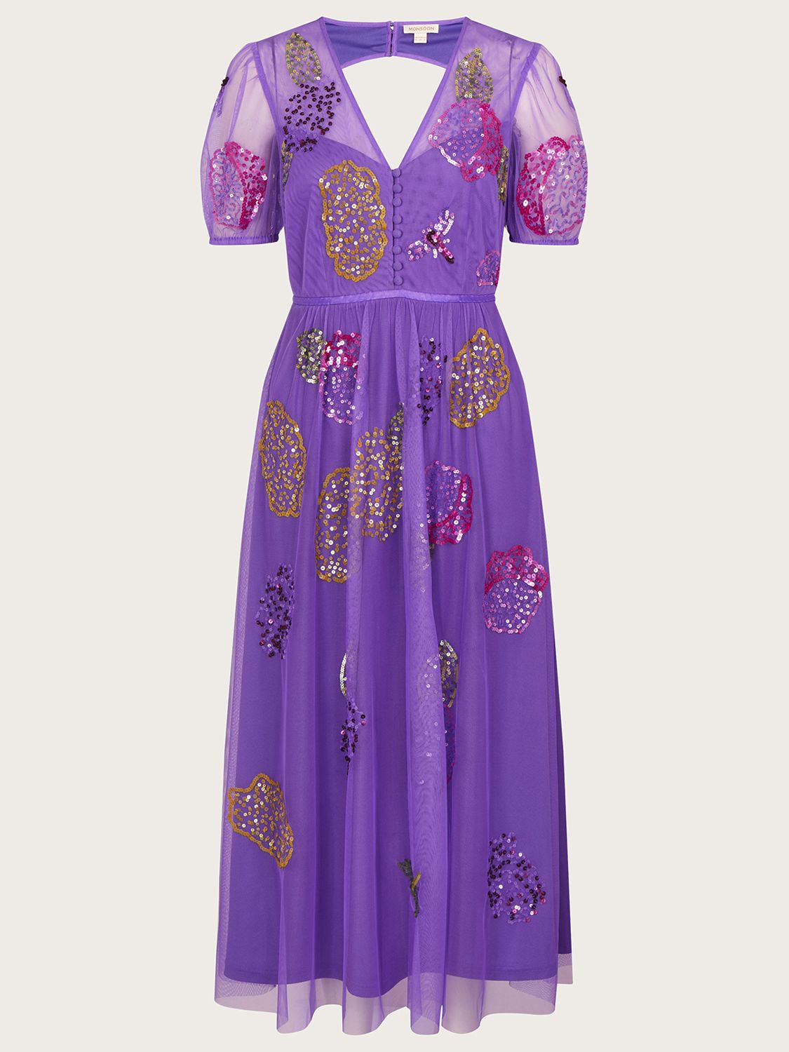 Monsoon Diana Embellished Tea Dress, Lilac at John Lewis & Partners