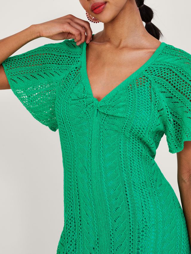 Monsoon Angel Slv Pointelle Stitch Dress, Green, S