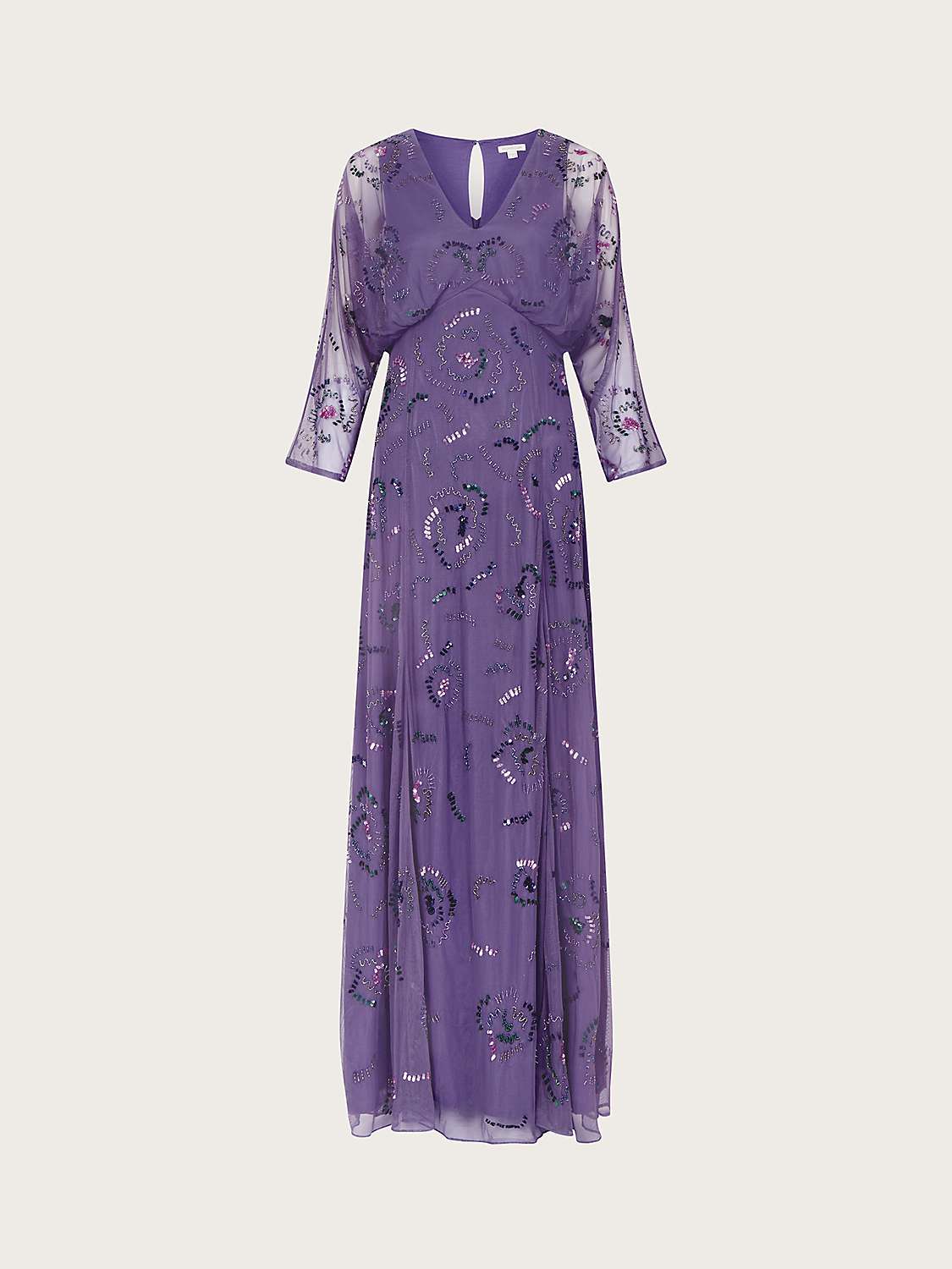 Monsoon Peggy Embellished Maxi Dress, Purple at John Lewis & Partners