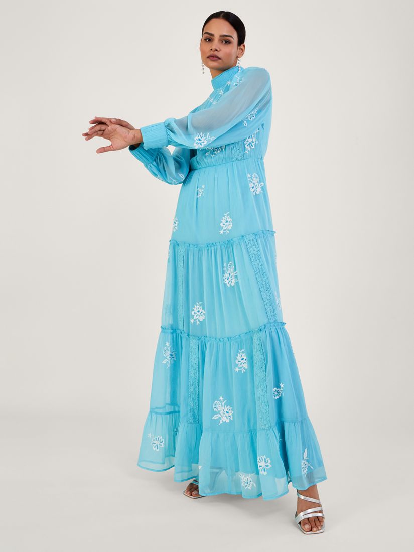 Monsoon Maddie Embroidered Maxi Dress, Aqua at John Lewis & Partners