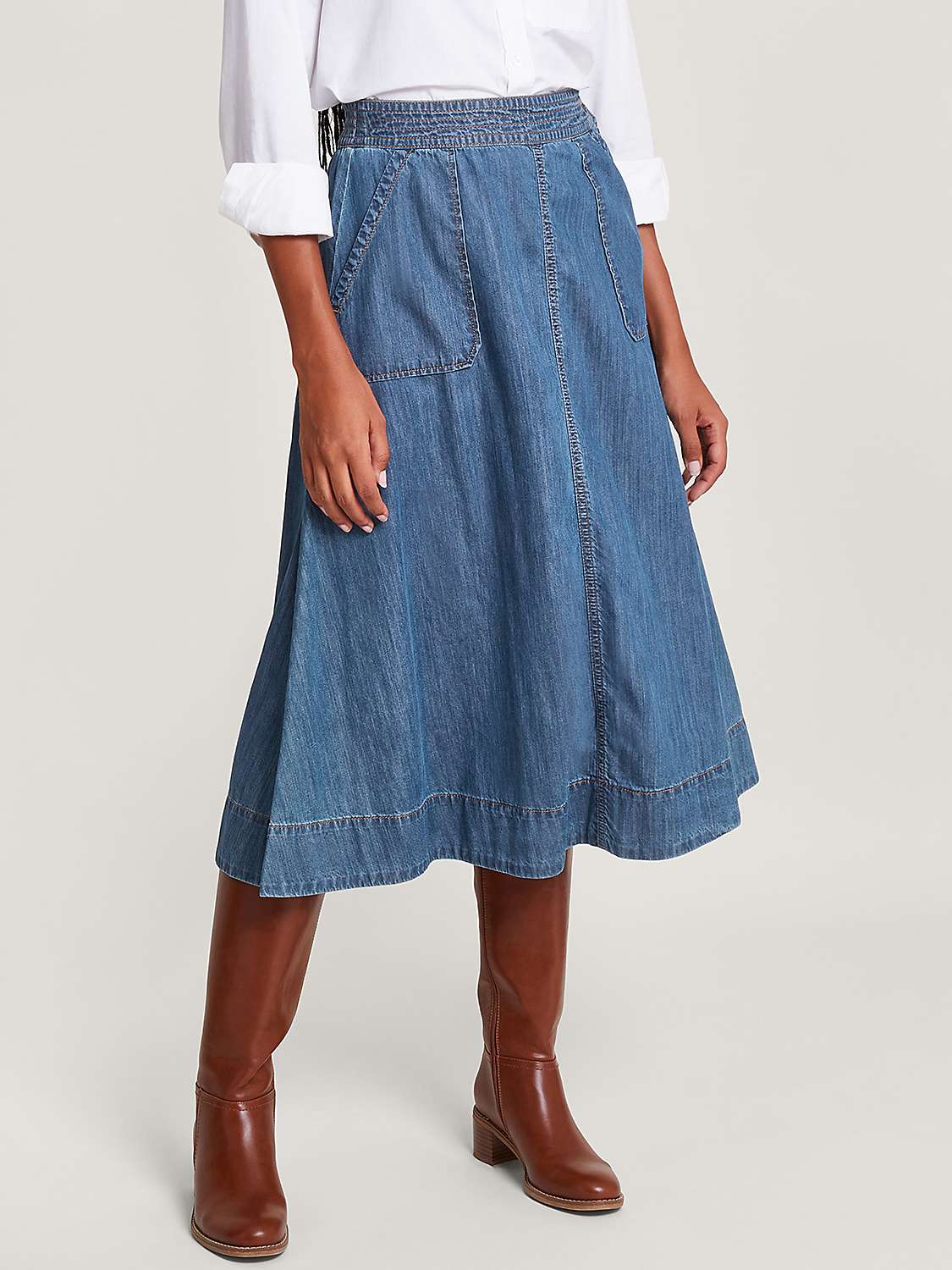 Buy Monsoon Pull On Denim Midi Skirt, Blue Online at johnlewis.com