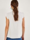 Monsoon Lydie Linen Blend Tie Neck Blouse, Ivory