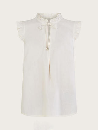 Monsoon Lydie Linen Blend Tie Neck Blouse, Ivory