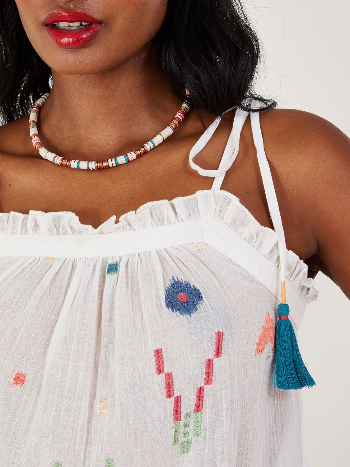 Monsoon Geometric Embroidered Camisole Top, White at John Lewis