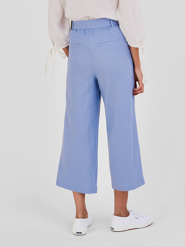 Monsoon Livia Belted Linen Culottes, Blue at John Lewis & Partners