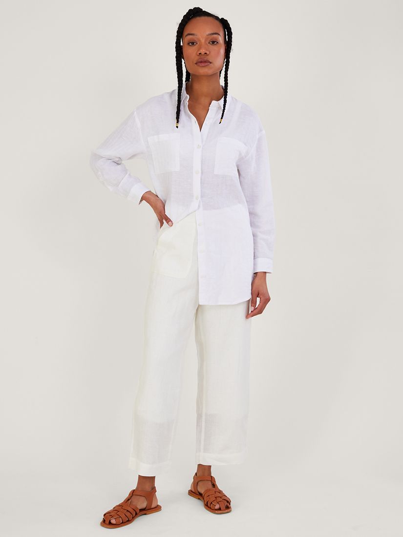 Monsoon Linen Pull on Trousers, White at John Lewis & Partners