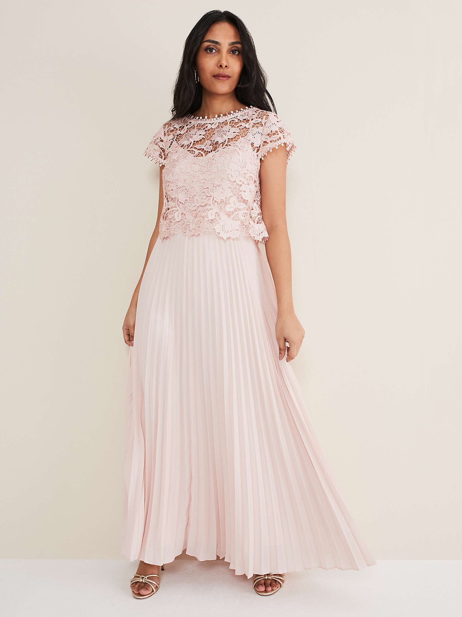 Buy Phase Eight Petite Michelle Lace Bodice Pleated Maxi Dress, Antique Rose Online at johnlewis.com