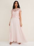 Phase Eight Petite Michelle Lace Bodice Pleated Maxi Dress, Antique Rose
