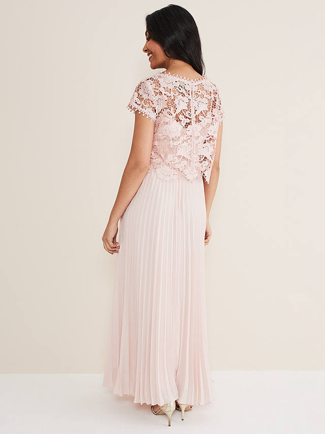 Phase Eight Petite Michelle Lace Bodice Pleated Maxi Dress, Antique ...