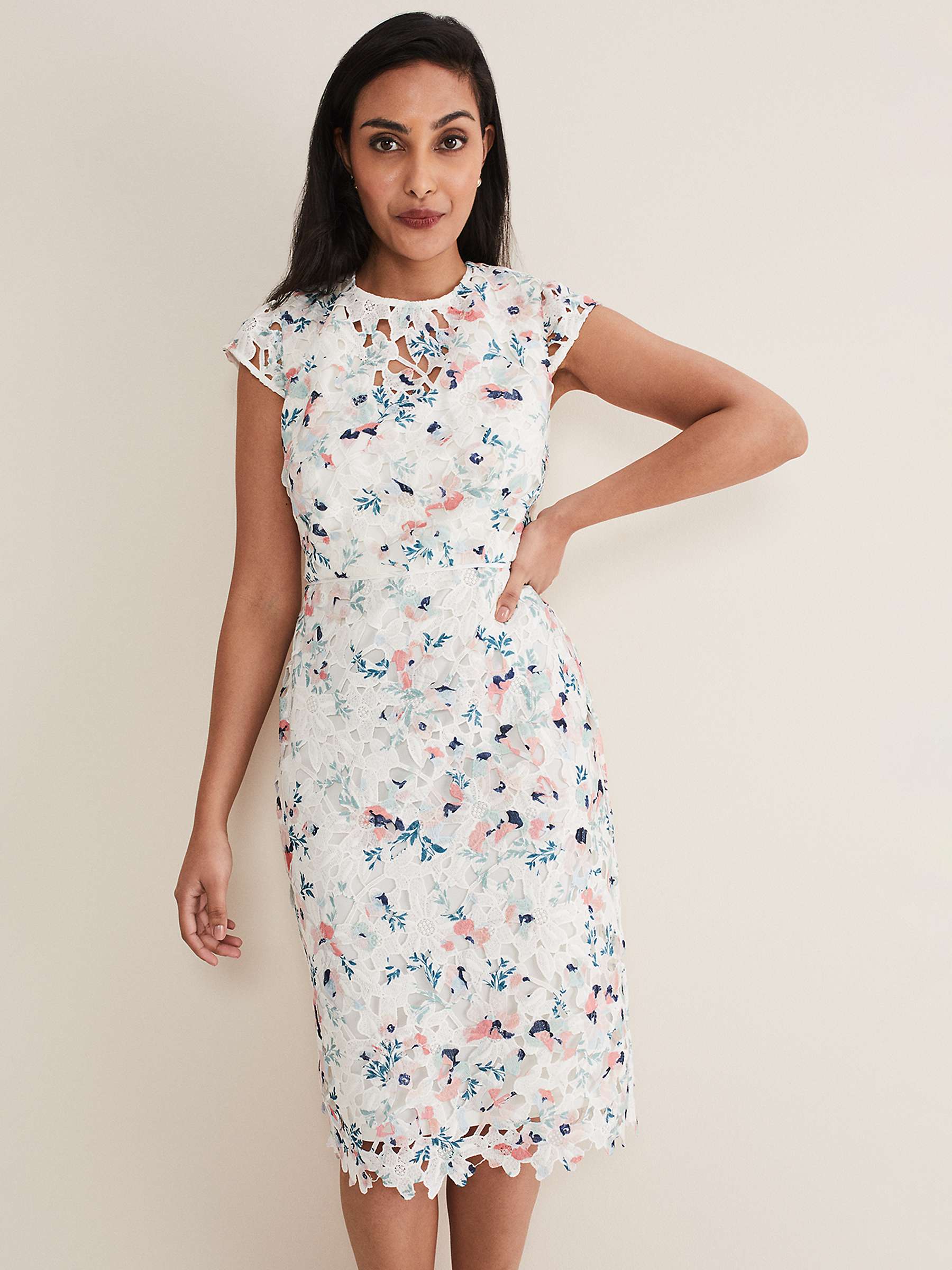 Buy Phase Eight Petite Franky Floral Lace Dress, Ivory/Multi Online at johnlewis.com