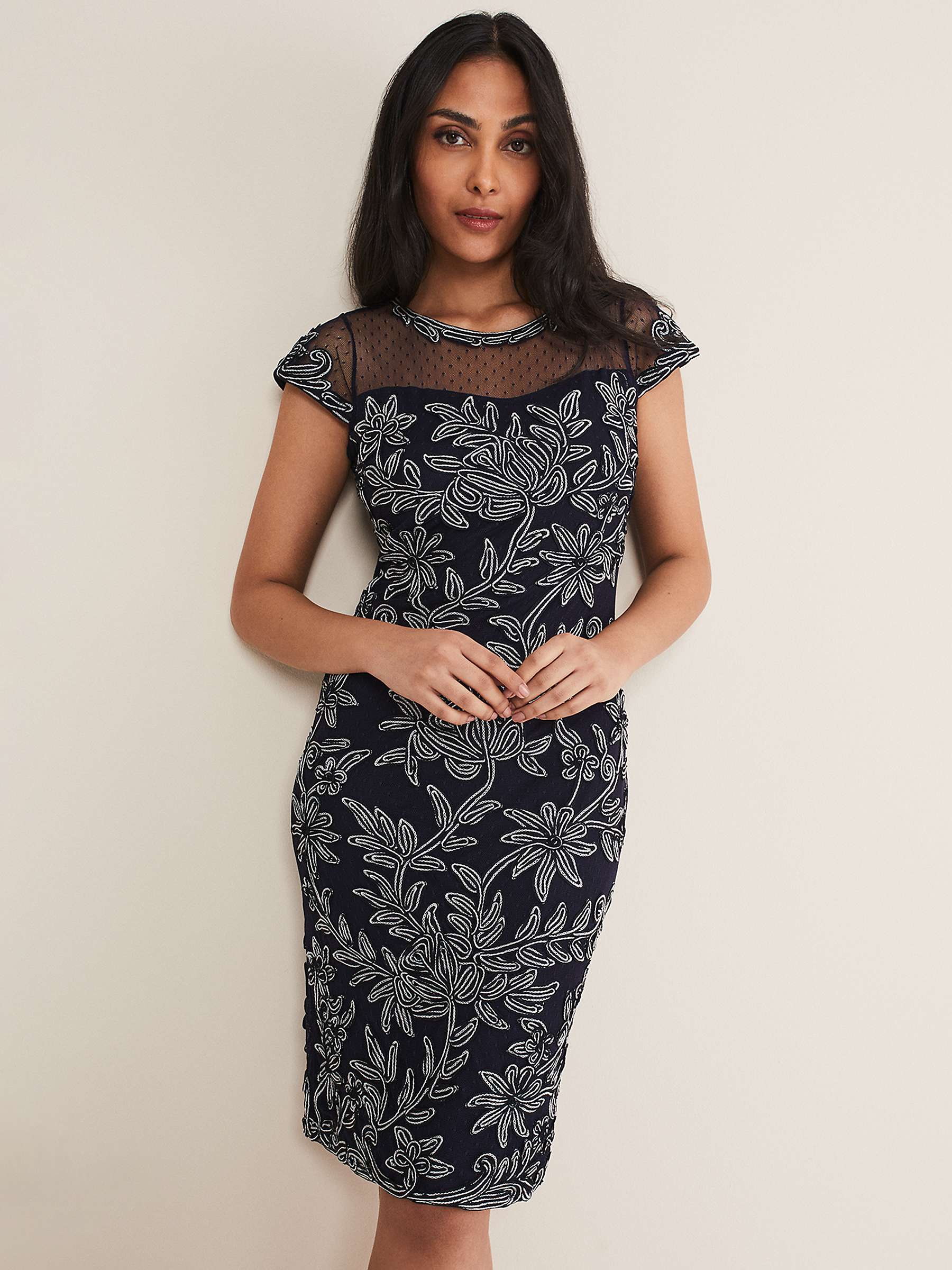 Buy Phase Eight Petite Zila Tapework Dress, Navy/Ivory Online at johnlewis.com