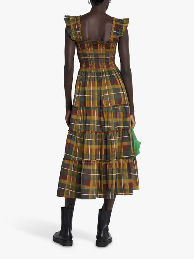 kourt Calypso Ruffled Smocked Dress, Green/Multi at John Lewis & Partners