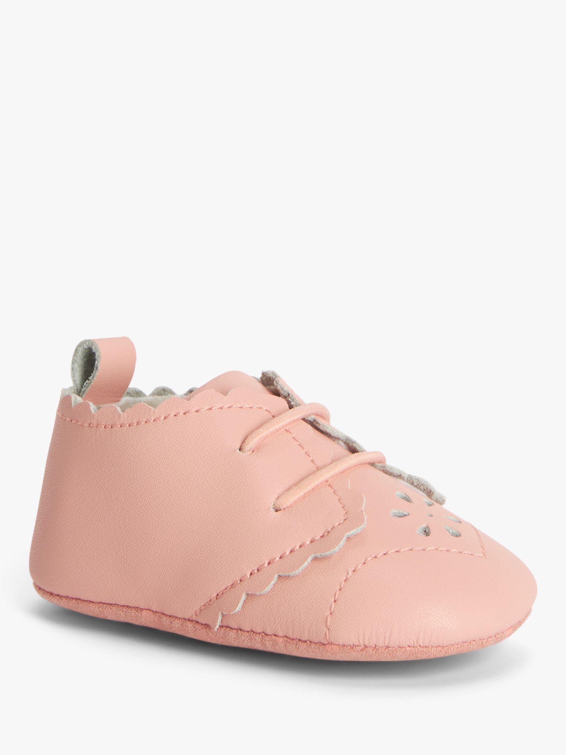 John Lewis Baby Cut-Out Floral Leather Pram Shoes, Pink, 6-12 months