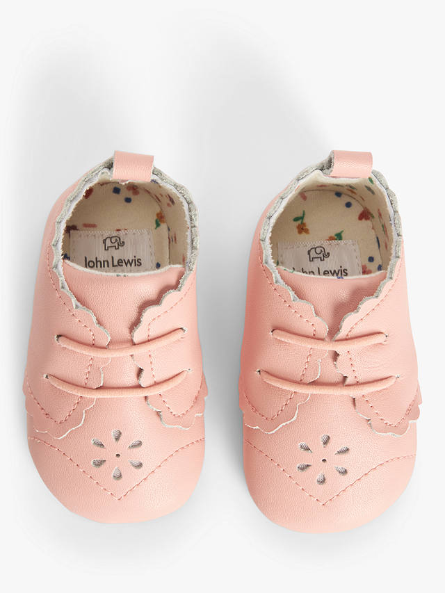 John Lewis Baby Cut-Out Floral Leather Pram Shoes