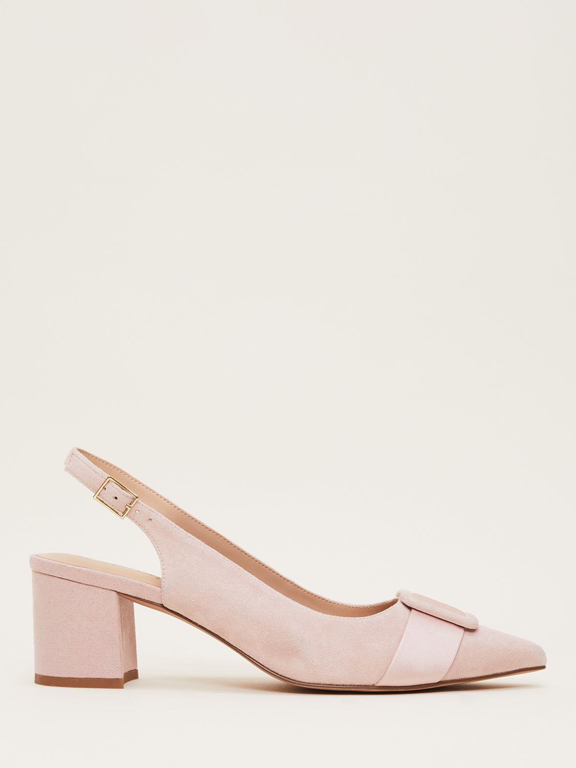 Phase Eight Suede Buckle Block Heel Court Shoes, Antique Rose