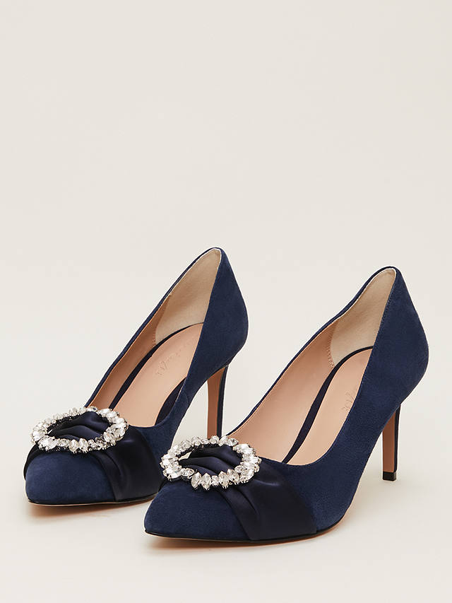 Phase Eight Jewel Ribbon Suede Court Shoes, Navy