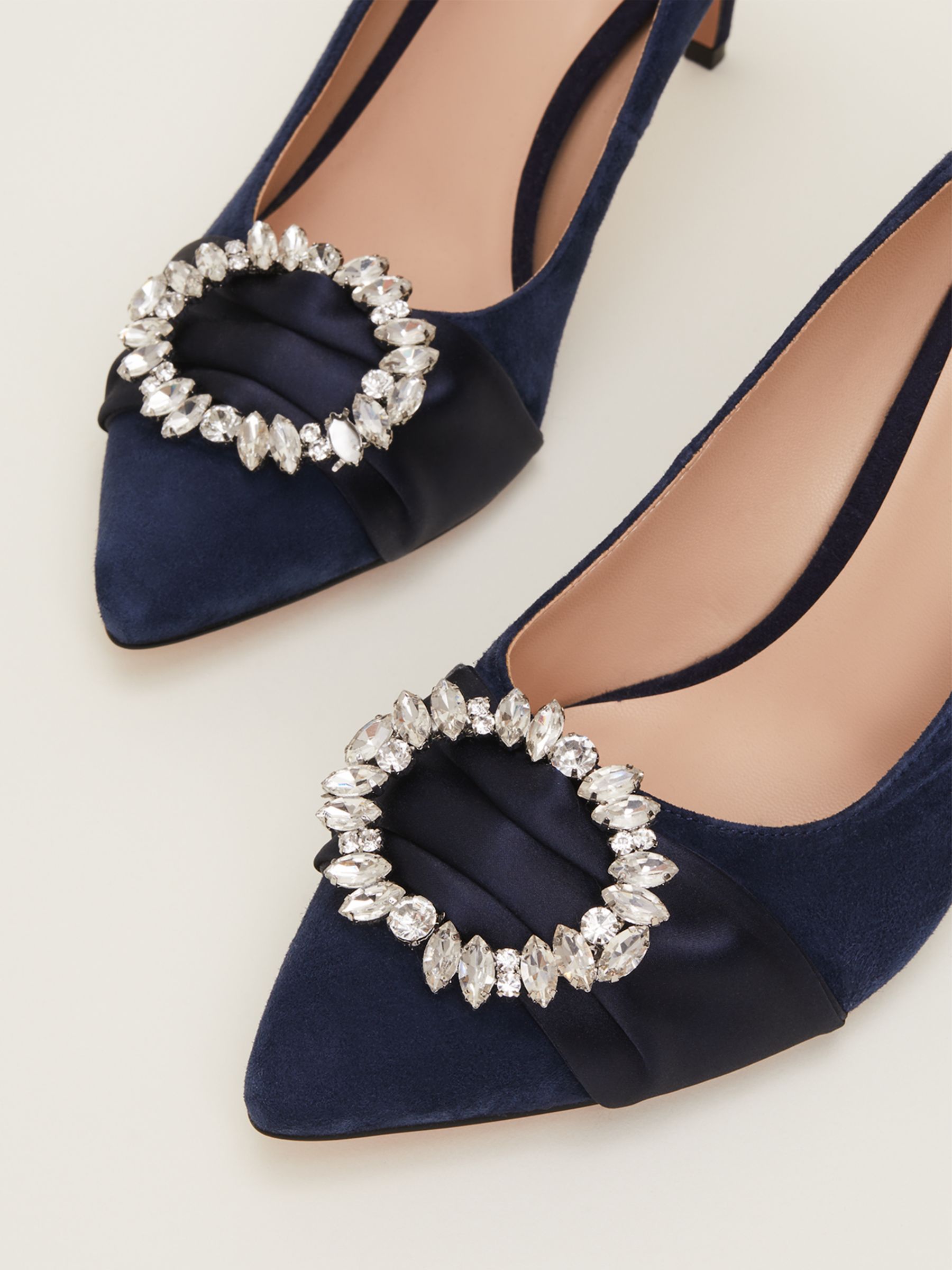 Phase Eight Jewel Ribbon Suede Court Shoes, Navy at John Lewis & Partners