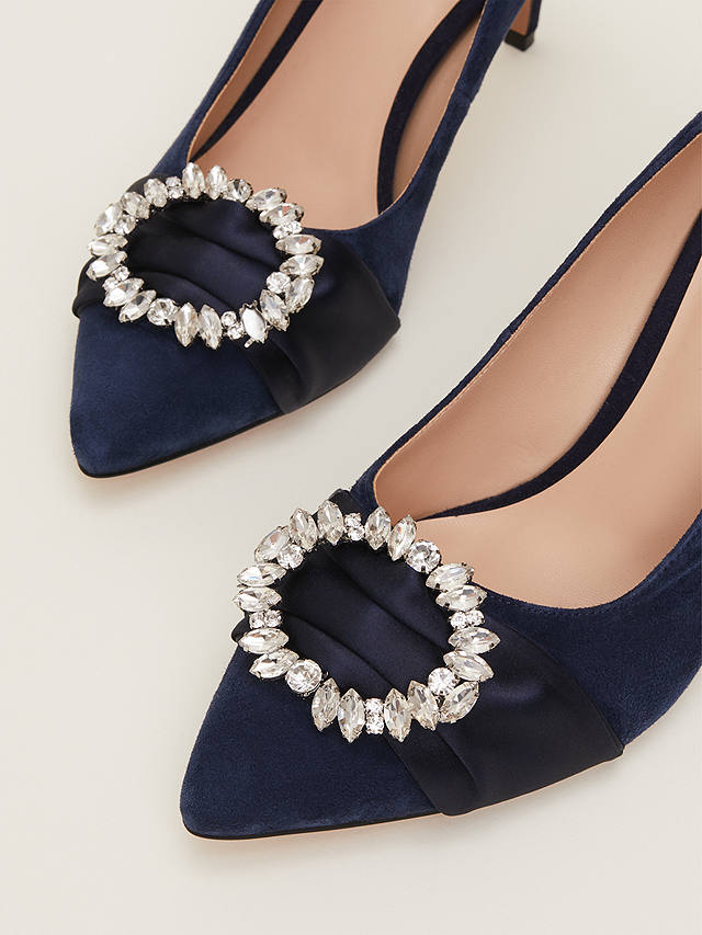 Phase Eight Jewel Ribbon Suede Court Shoes, Navy