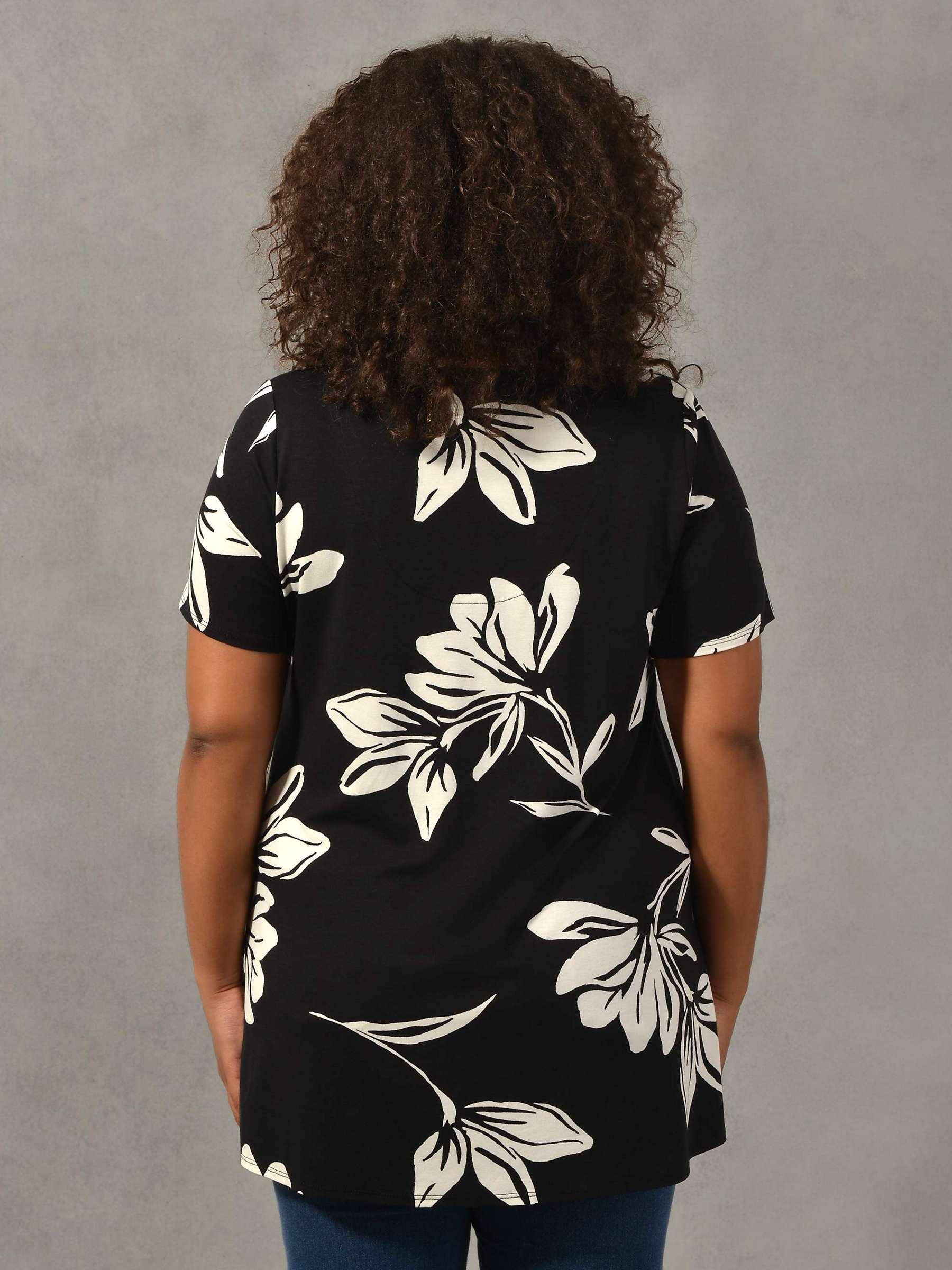 Buy Live Unlimited Curve Floral Print Short Sleeve Top, Black Online at johnlewis.com