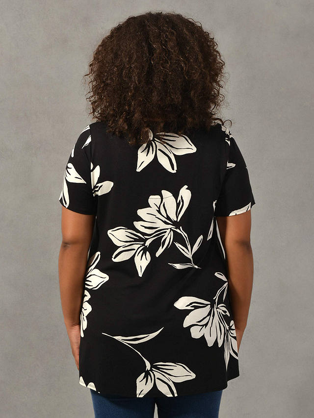 Live Unlimited Curve Floral Print Short Sleeve Top, Black
