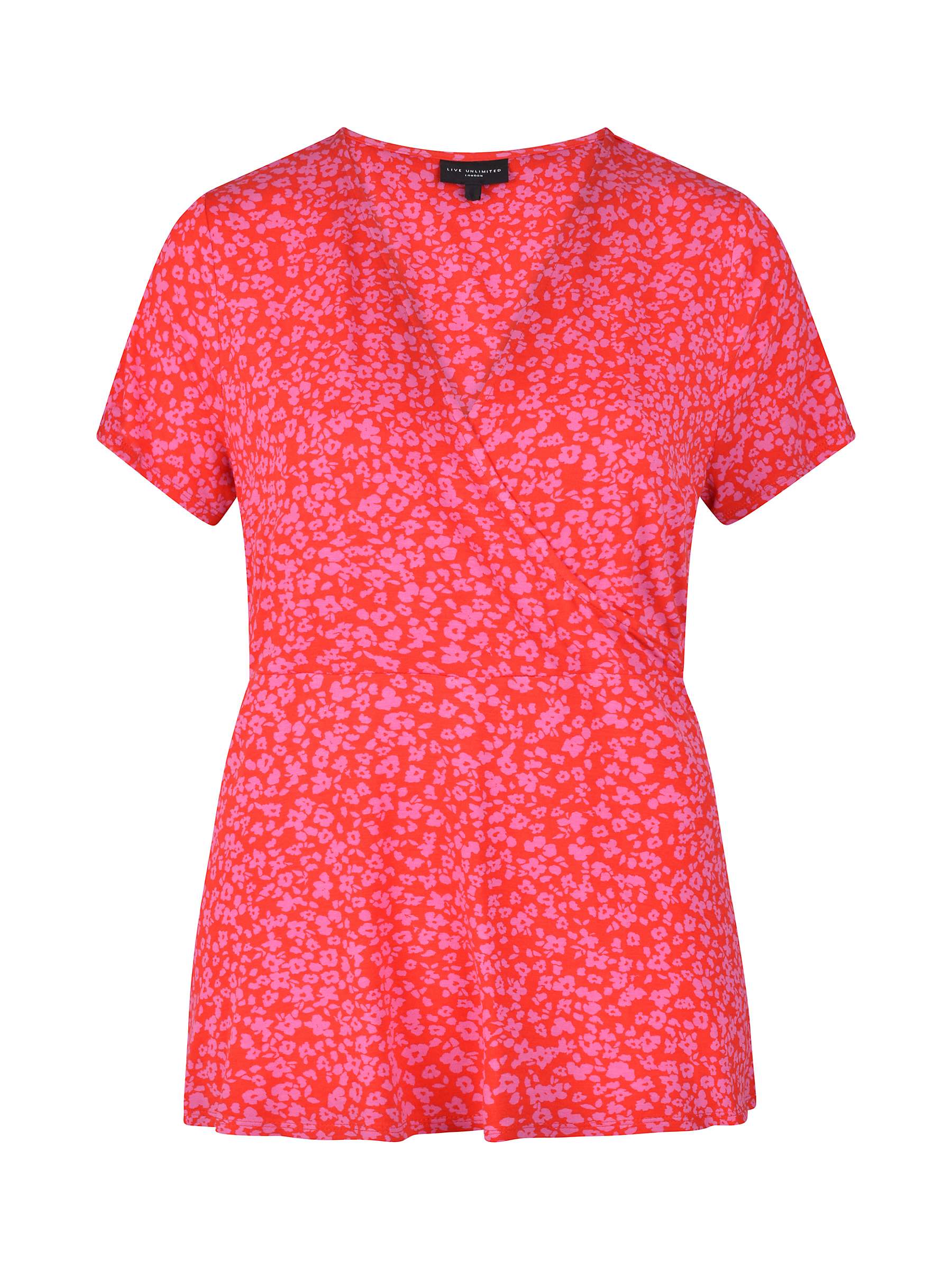 Buy Live Unlimited Curve Floral Print Jersey Wrap Top, Red Online at johnlewis.com