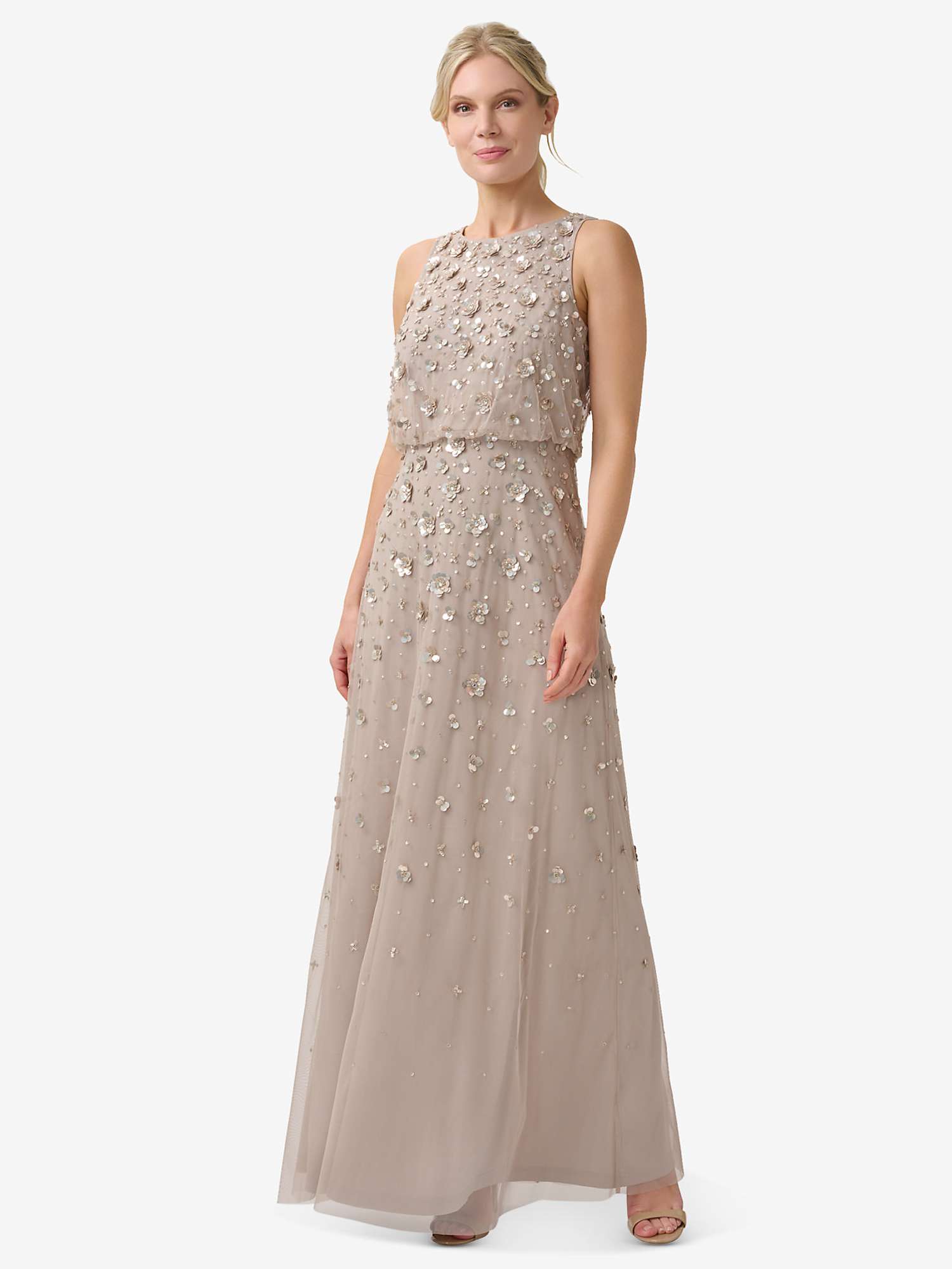 Buy Adrianna Papell Halter Blouson Embellished Gown, Marble Online at johnlewis.com
