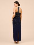 Adrianna Papell Papell Studio Beaded Halterneck Maxi Dress, Light Navy