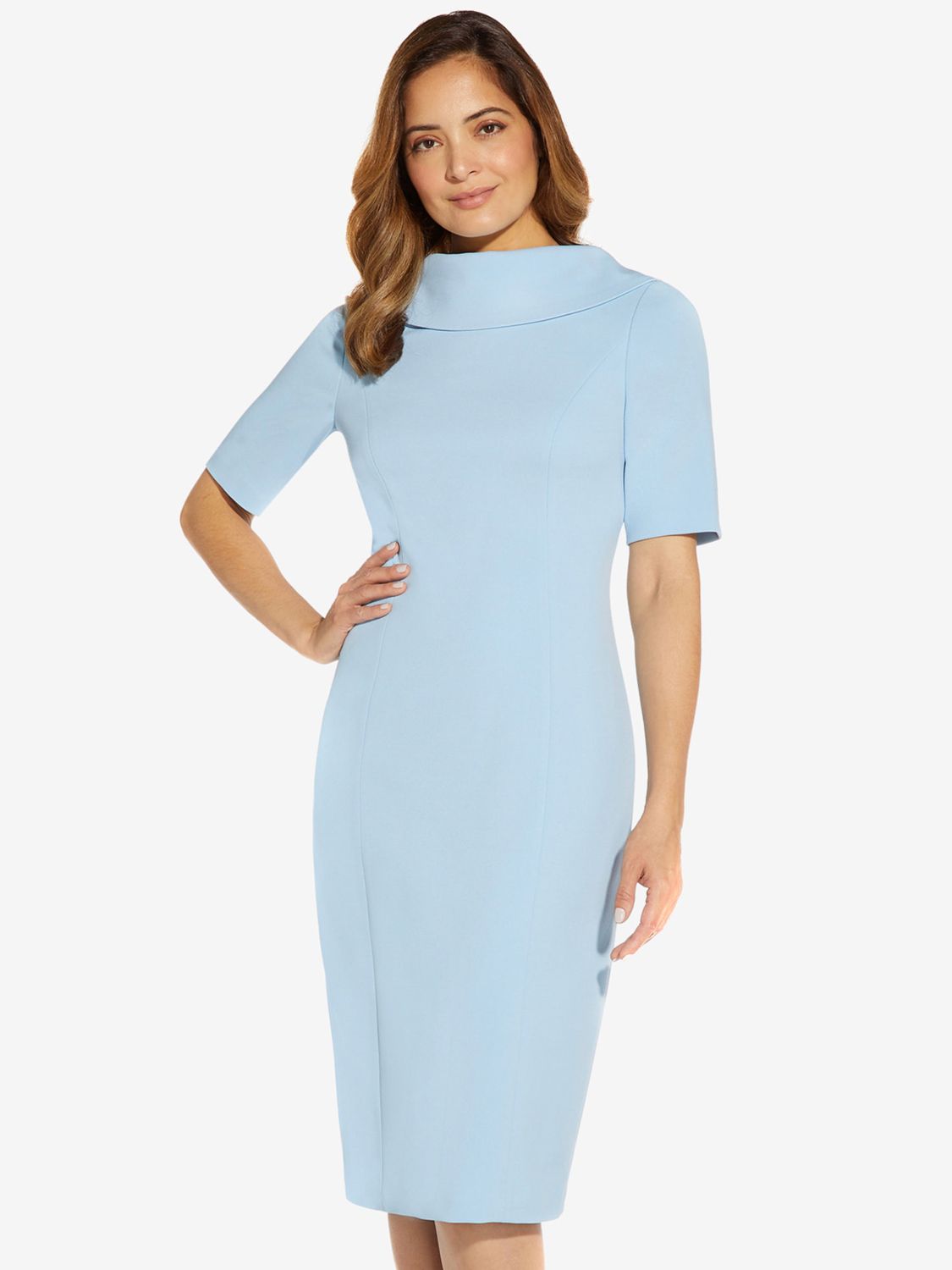 Adrianna Papell Roll Neck Sheath Knee Length Dress Blue Mist at