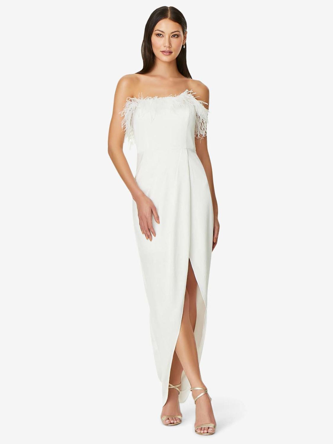 Aidan by Adrianna Papell Feather Trim Strapless Maxi Dress, Ivory